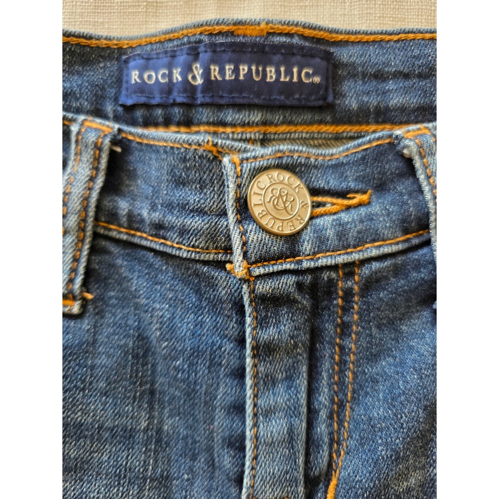 Rock & Republic Bumpershoot Distressed Denim Shorts Dark Blue Sz 2 boho Festival - Picture 4 of 7